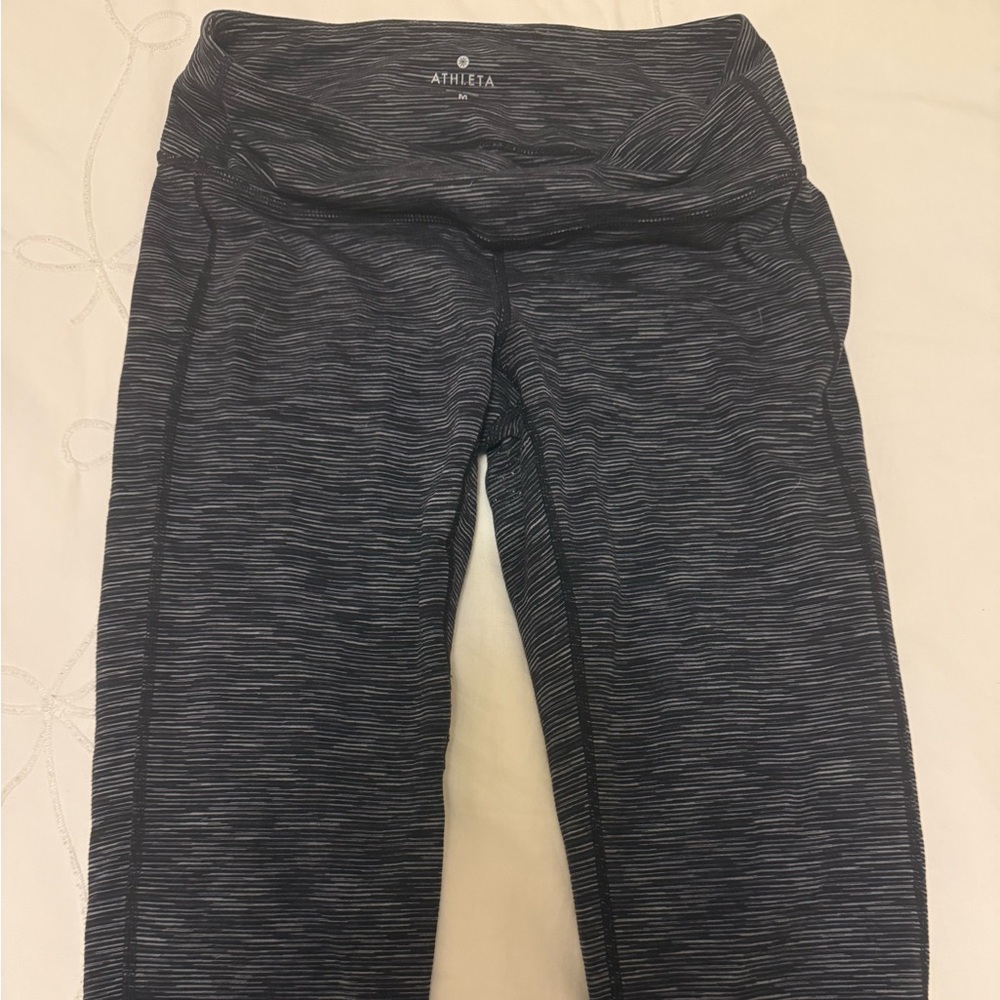 Athleta Striped Black and Gray Leggings size medium
